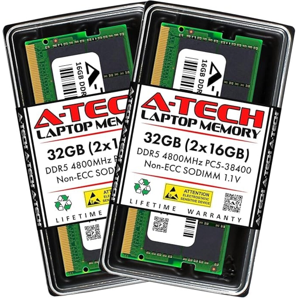 Memoria RAM Laptop A-Tech Kit de 32 GB (2 x 16 GB) DDR5 4800MHz CL40 SODIMM - Imagen 1