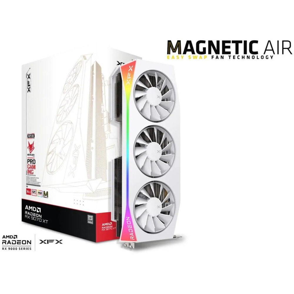 Tarjeta de video XFX Mercury Radeon RX 9070 XT 16GB WHITE Magnetic Air Edition - Imagen 1
