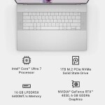 Dell XPS 16 16.3" 4K 90Hz –  Intel Core Ultra 9 185H  – NVIDIA GeForce RTX 4060 – 32GB DDR5 – 1TB SSD - Platinum - Imagen 4