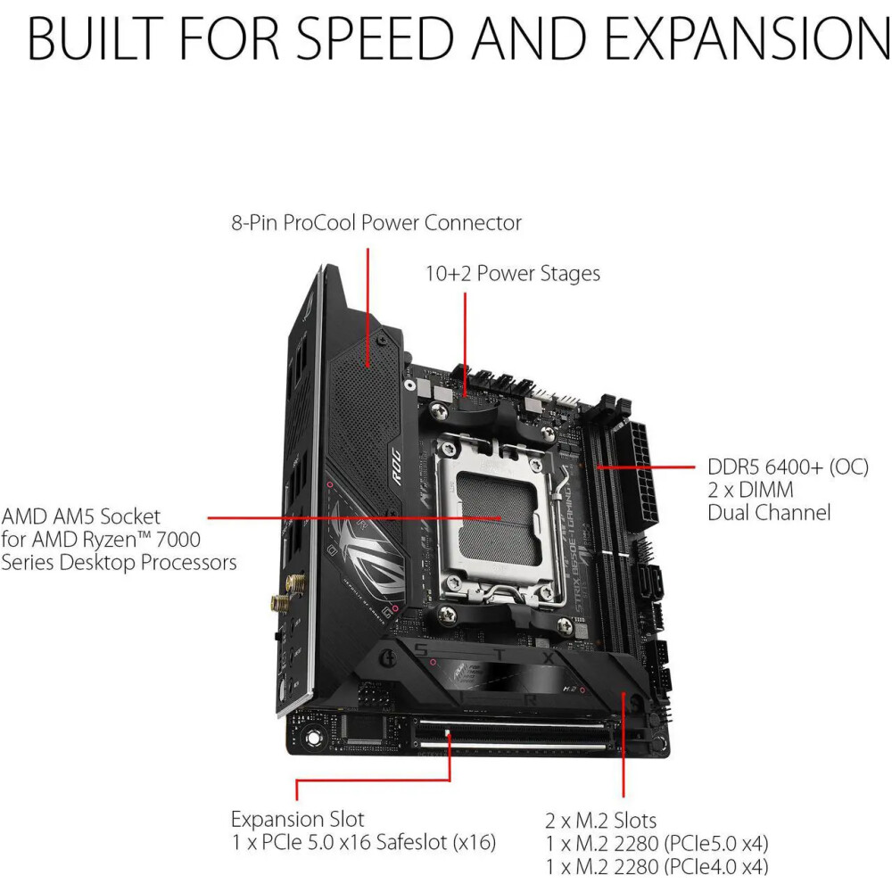 Motherboard ASUS ROG STRIX B650E-I GAMING WIFI AM5 Mini ITX - Imagen 2