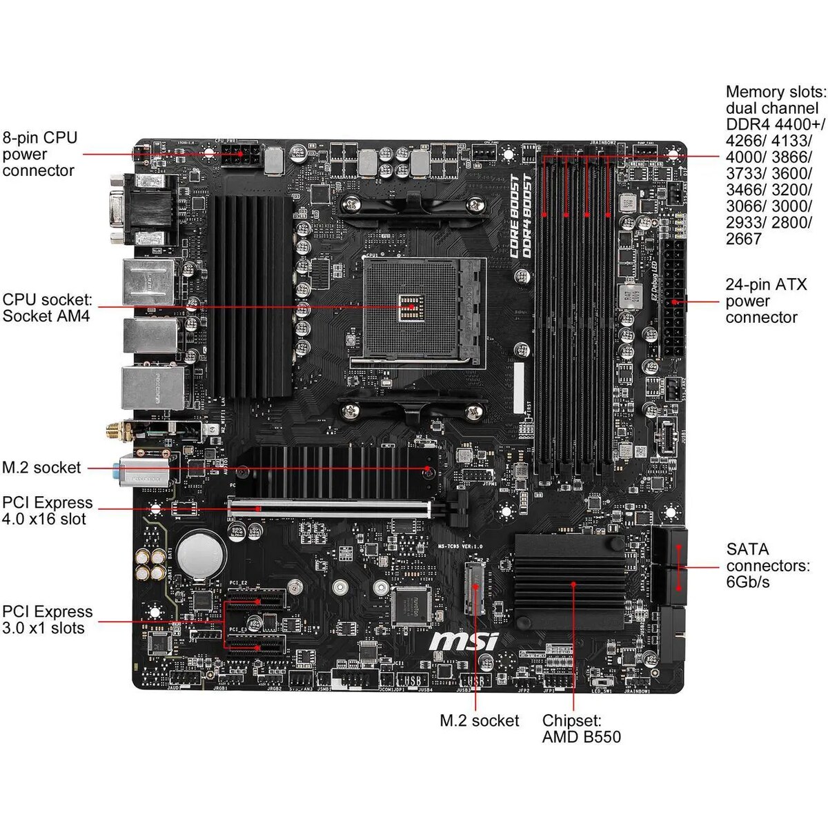 Motherboard MSI PRO B550M PRO-VDH WIFI Socket AM4 Micro ATX