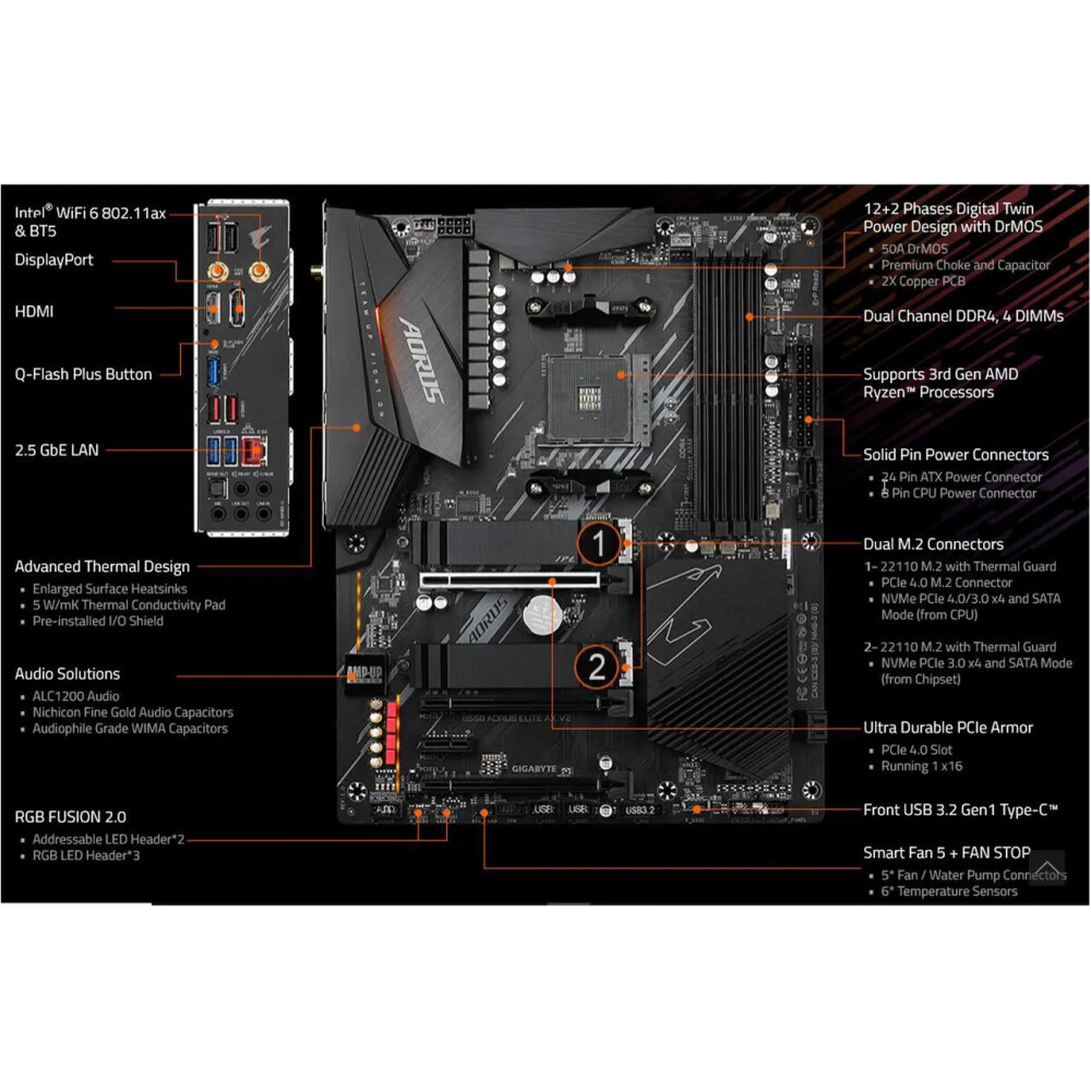 Motherboard GIGABYTE B550 AORUS ELITE AX V2 Socket AM4 ATX - Imagen 7