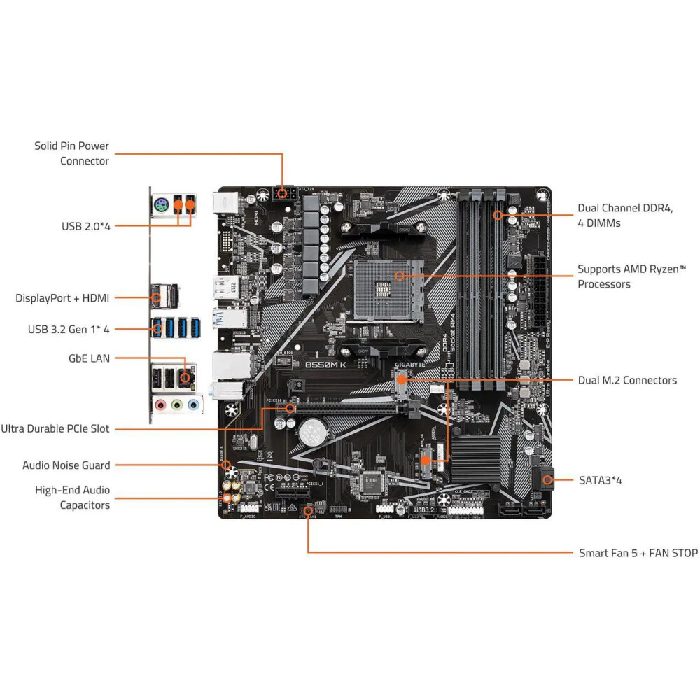 Motherboard GIGABYTE B550M K Socket AM4 Micro ATX - Imagen 3