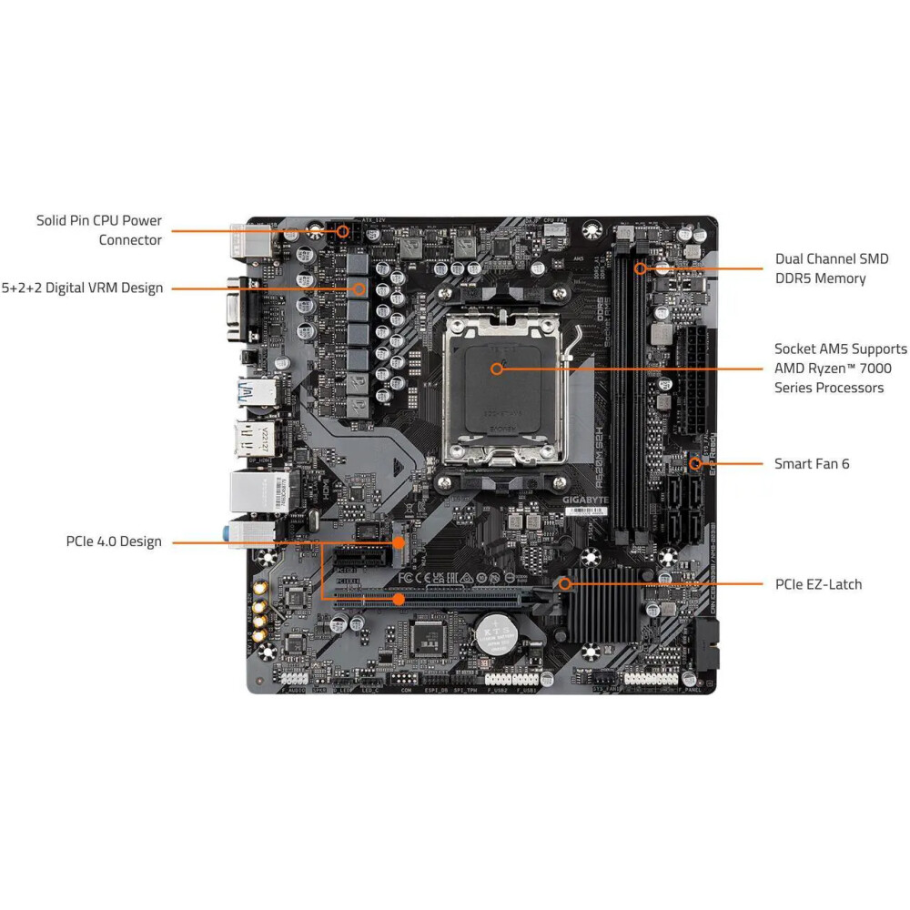 Motherboard GIGABYTE A620M S2H Socket AM5 Micro ATX - Imagen 2
