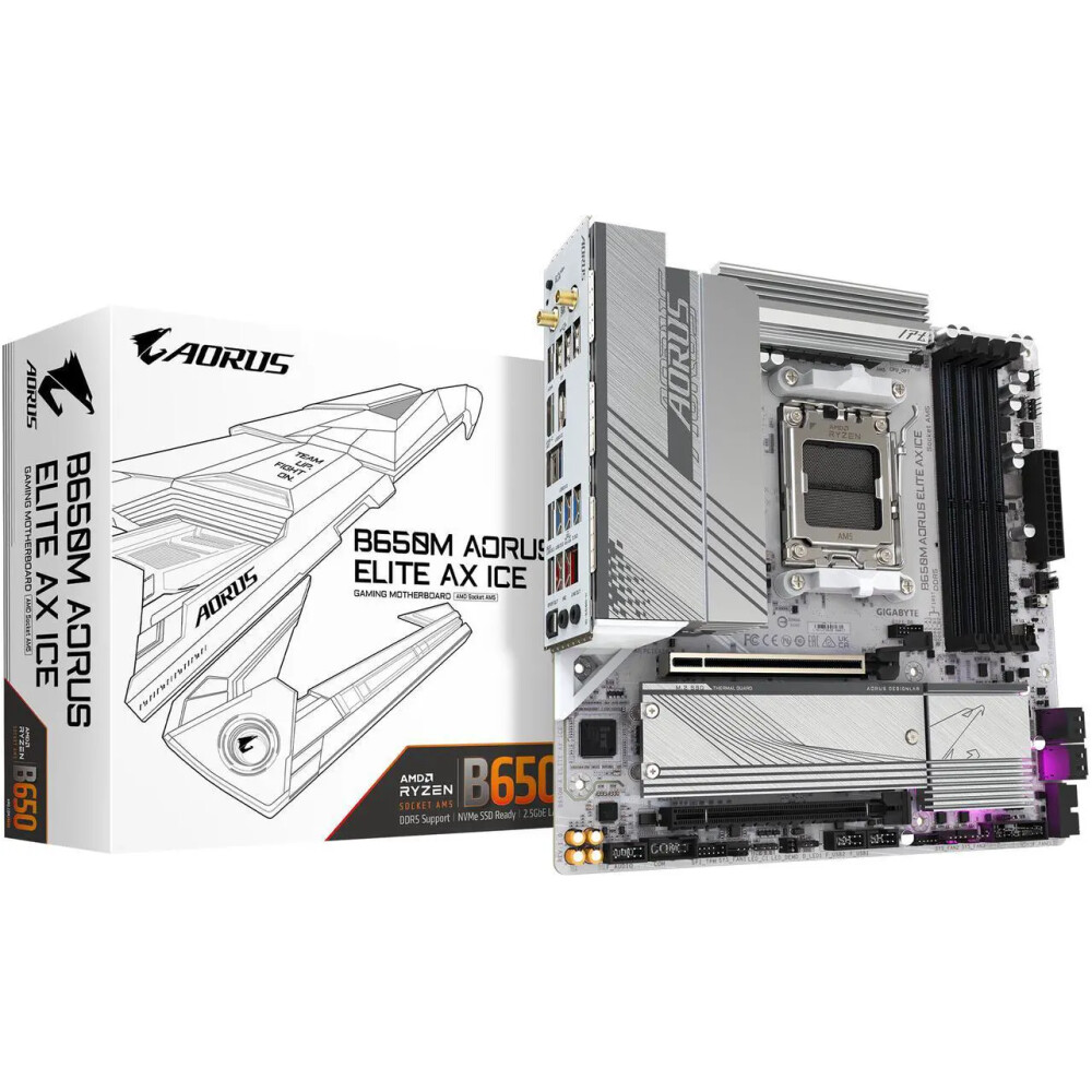 Motherboard GIGABYTE B650M AORUS ELITE AX ICE Socket AM5 Micro ATX - Imagen 1