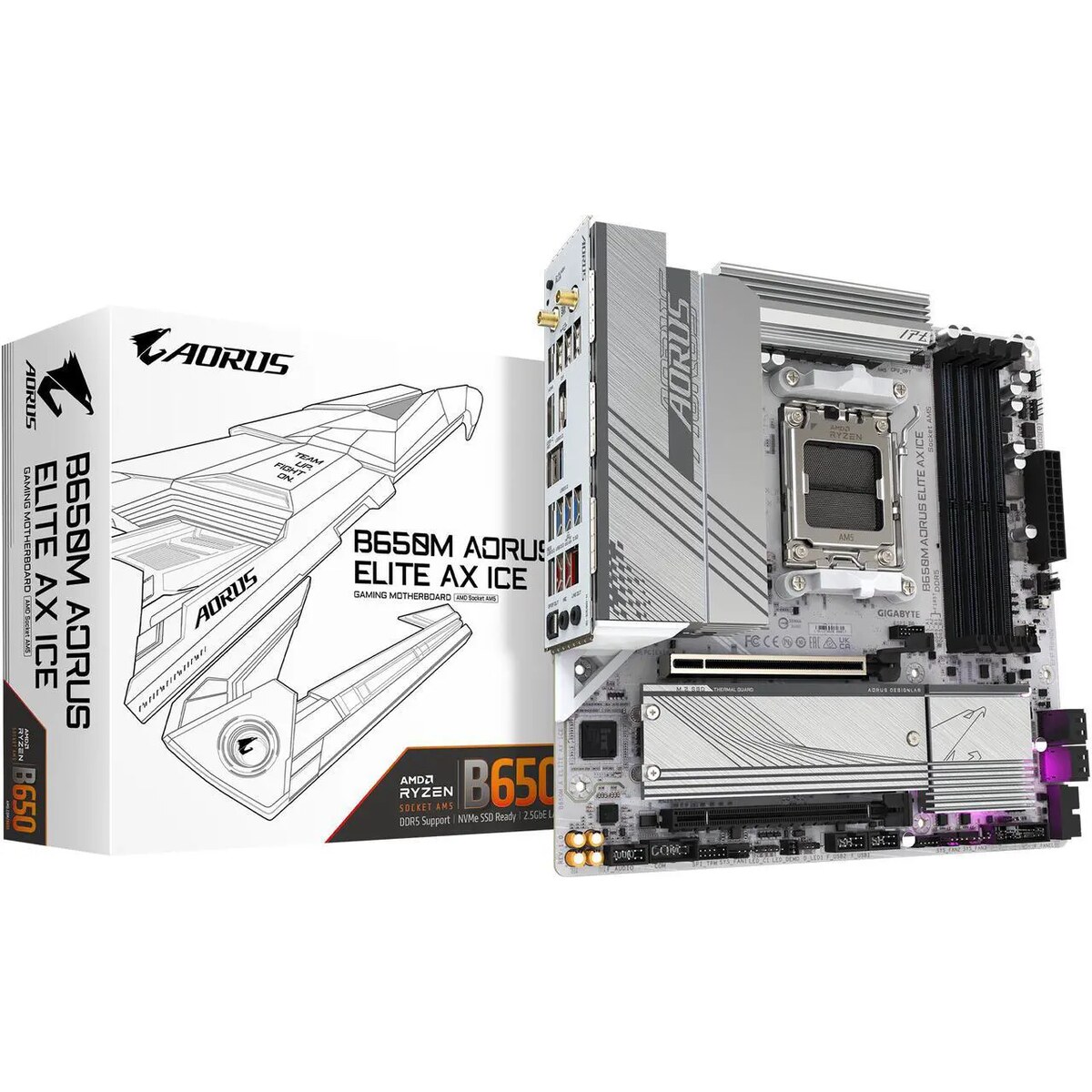 Motherboard GIGABYTE B650M AORUS ELITE AX ICE Socket AM5 Micro ATX