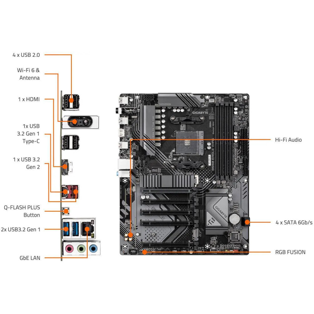 Motherboard GIGABYTE B550 EAGLE WIFI6 Socket AM4 ATX - Imagen 4