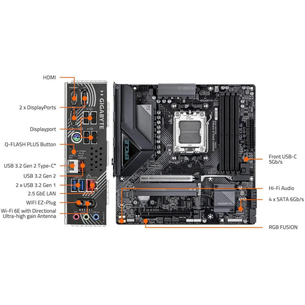 Motherboard GIGABYTE B850M EAGLE WIFI6E Socket AM5 Micro ATX - Imagen 5