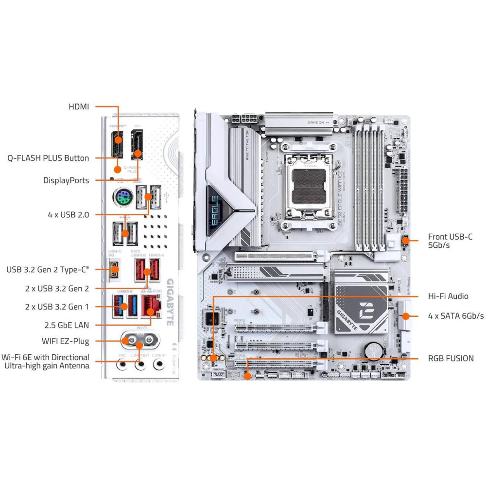 Motherboard GIGABYTE B850 EAGLE WIFI7 ICE Socket AM5 ATX - Imagen 5