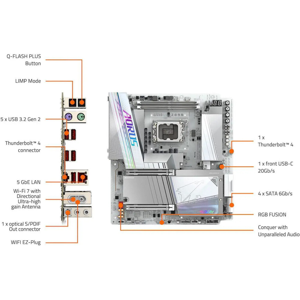 Motherboard GIGABYTE Z890 AORUS TACHYON ICE Socket LGA1851 E-ATX - Imagen 6