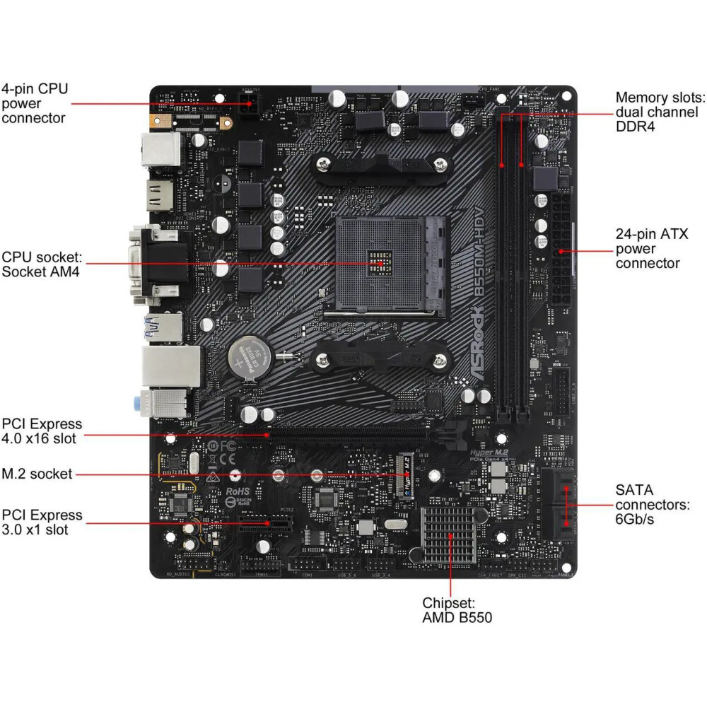 Motherboard ASRock B550M-HDV Socket AM4 Micro ATX - Imagen 3