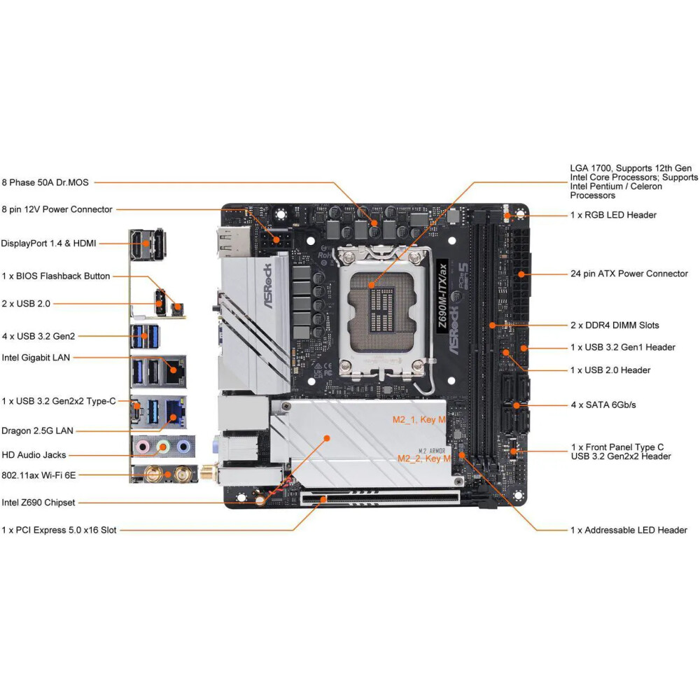 Motherboard ASRock Z690M-ITX/ax Socket LGA 1700 Mini ITX - Imagen 4