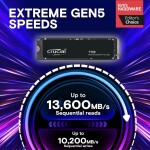 Disco Duro Solido SSD Crucial T705 1TB PCIe Gen5 x4 M.2 2280 hasta 13600 MB/s - Imagen 2