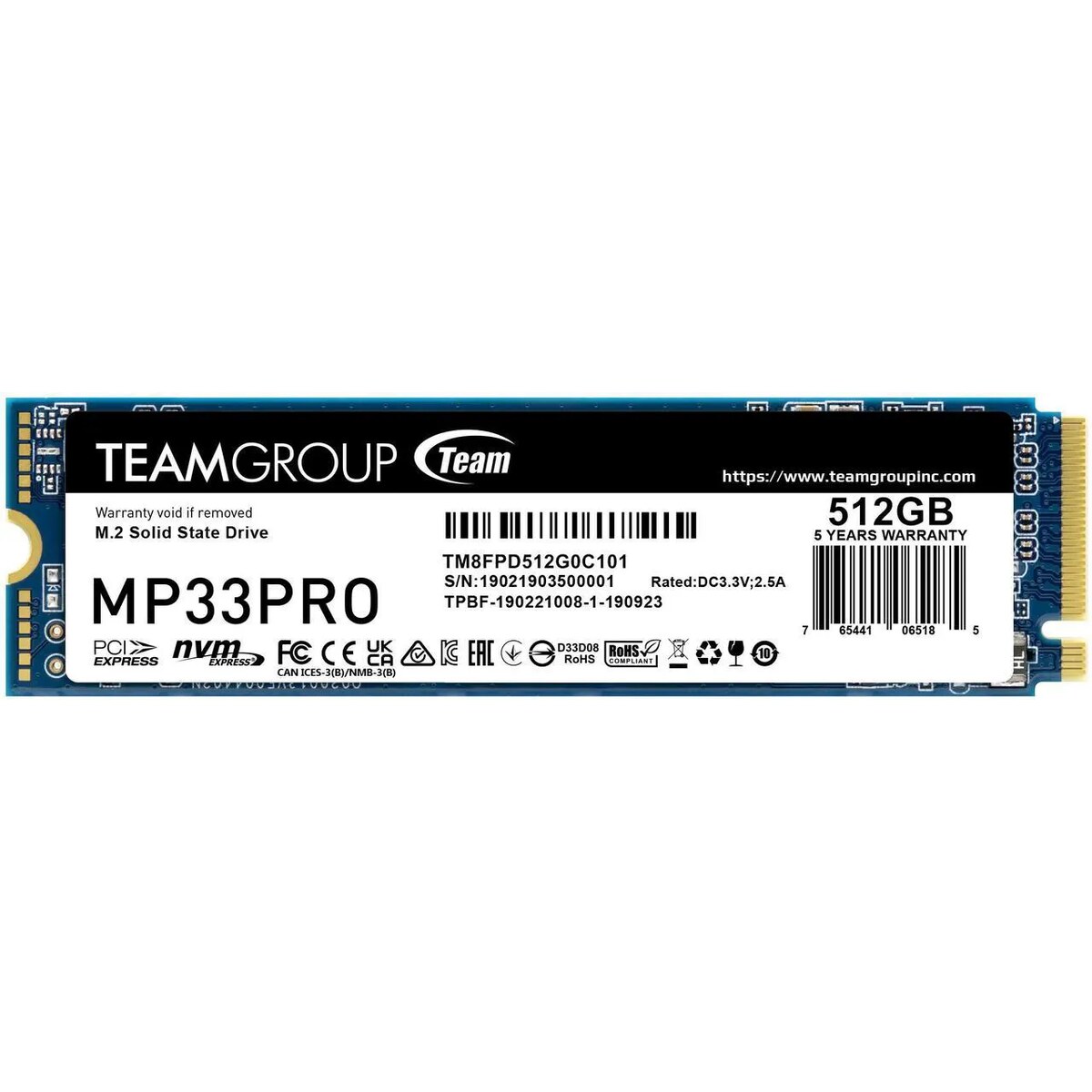 20-331-562-06_square Disco Duro Solido SSD Team Group MP33 PRO 512GB PCIe Gen3 x4 M.2 2280 hasta 3400 MB/s - Imagen 1