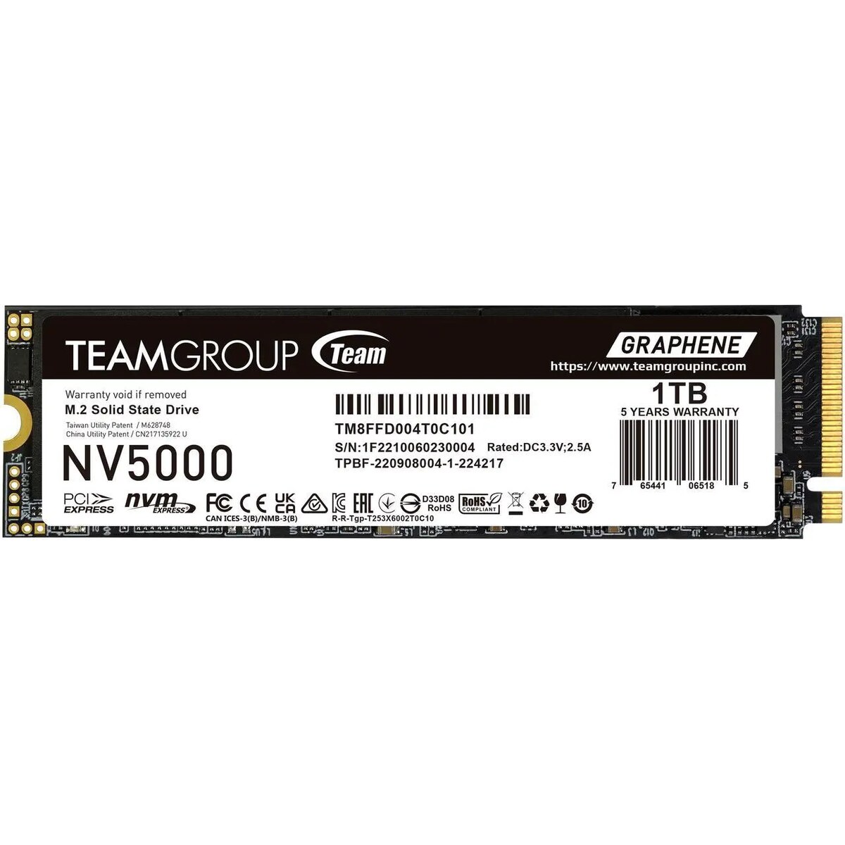 Disco Duro Solido SSD Team Group NV5000 1TB PCIe M.2 2280 hasta 4500 MB/s