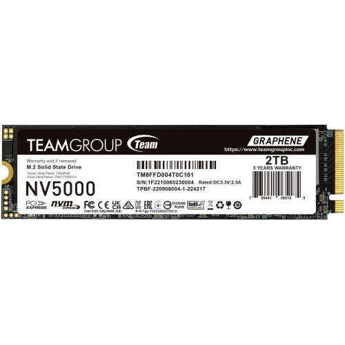 Disco Duro Solido SSD Team Group NV5000 2TB PCIe M.2 2280 hasta 5000 MB/s