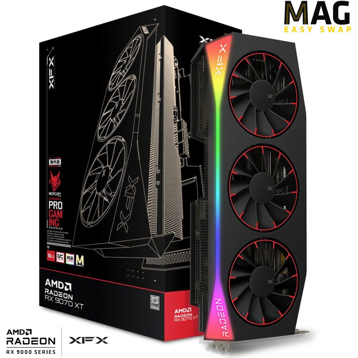 Tarjeta de video XFX Mercury Radeon RX 9070 XT 16GB Magnetic Air Edition