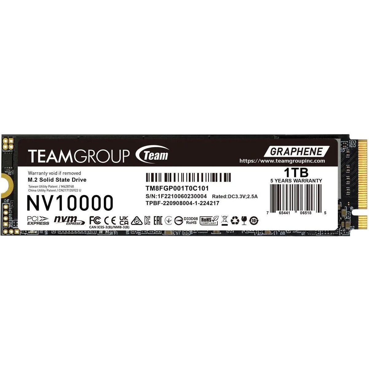 Disco Duro Solido SSD TeamGroup NV10000 1TB PCIe 5.0 M.2 2280 hasta 10000 MB/s