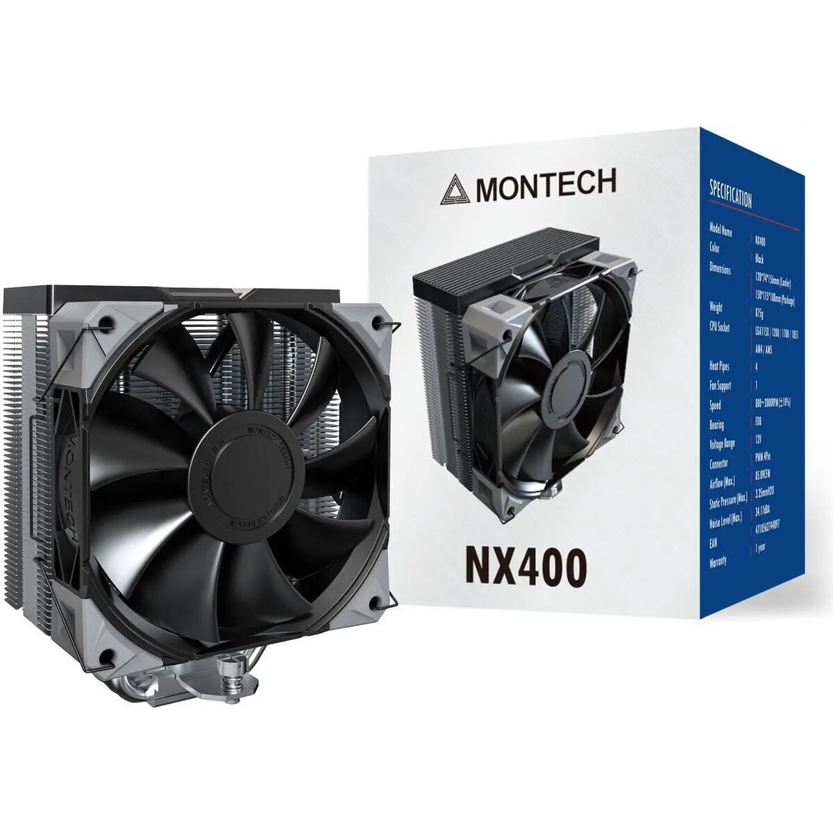 Disipador - MONTECH NX400 - Black - Radiador N/D - 1 Fans 120mm - AMD AM4/AM5 | Intel LGA 1700/1851