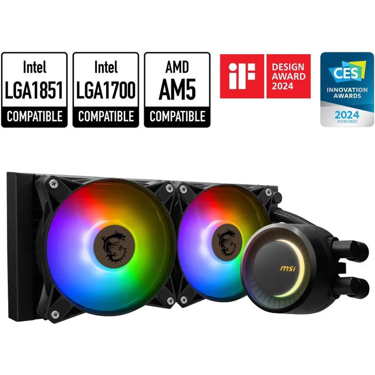 Refrigeración Líquida - MSI MAG CoreLiquid E240 - Black - Radiador 240mm - 2 Fans 120mm - AMD AM4/AM5 | Intel LGA 1700/1851