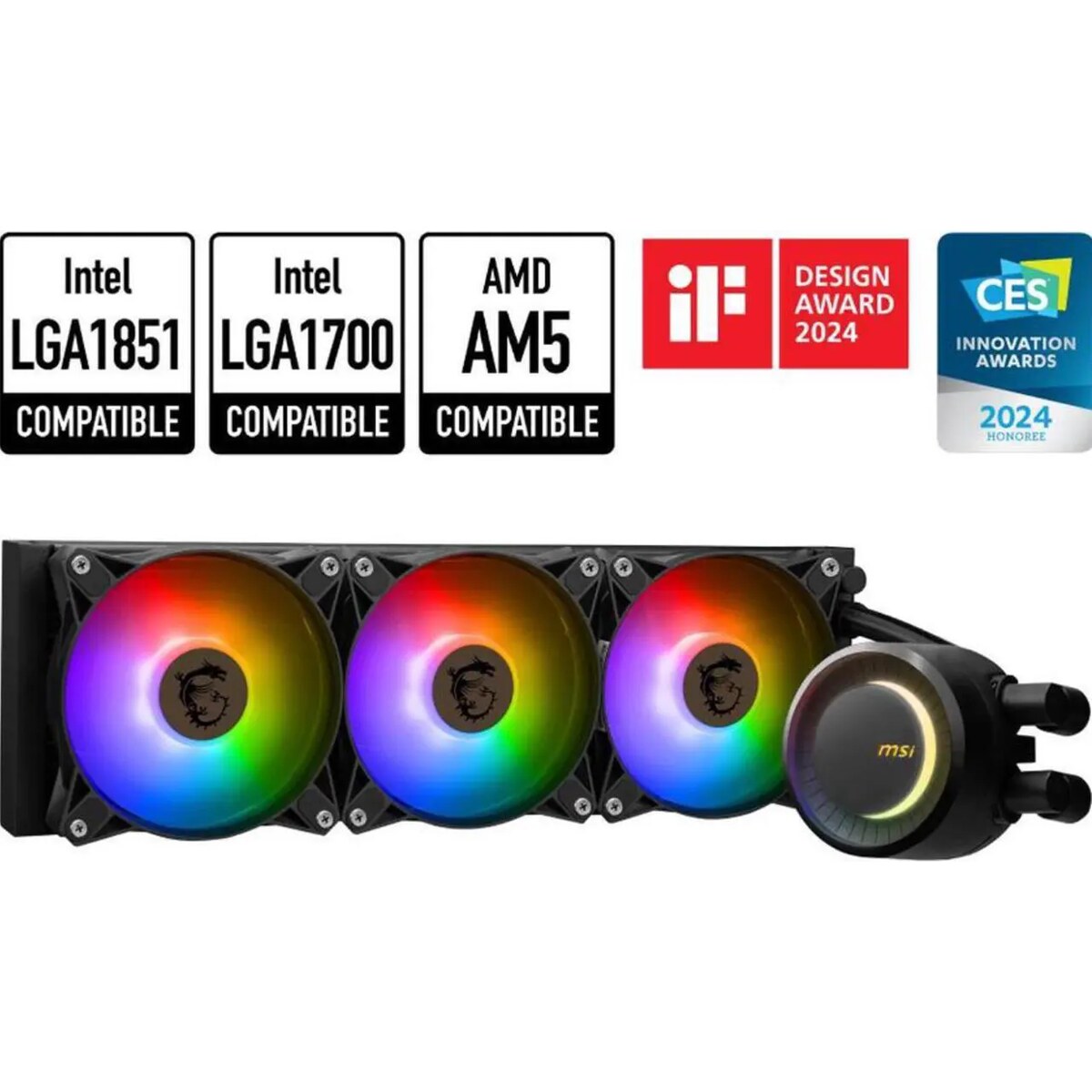 Refrigeración Líquida - MSI MAG CoreLiquid E360 - Black - Radiador 360mm - 3 Fans 120mm - AMD AM4/AM5 | Intel LGA 1700/1851