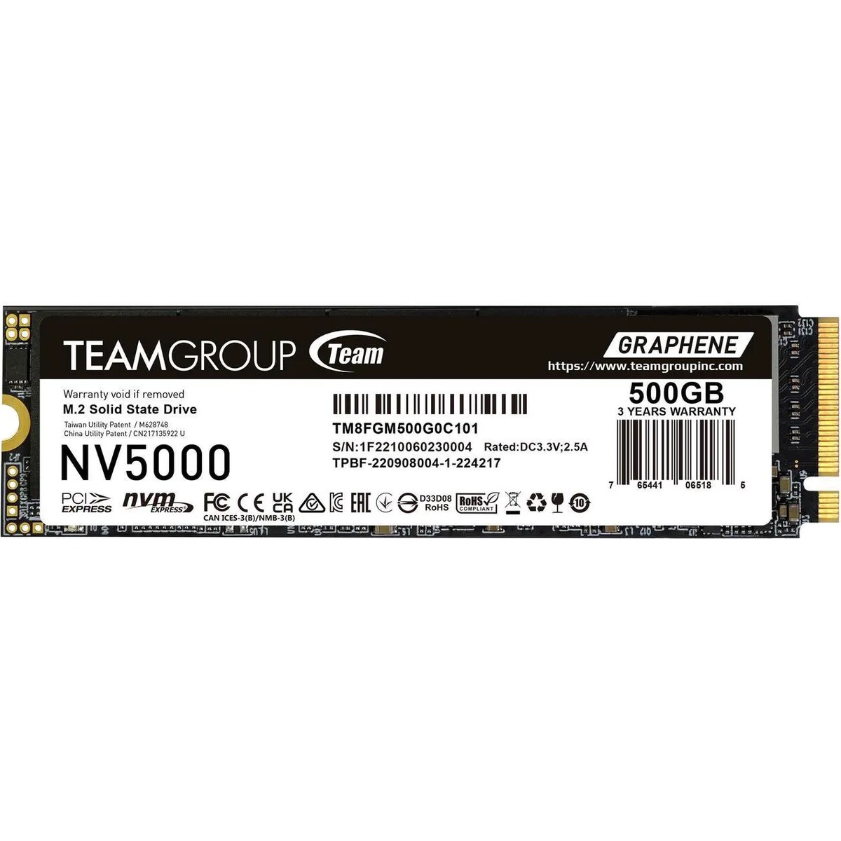 Disco Duro Solido SSD TeamGroup NV5000 500GB PCIe M.2 2280 hasta 5000 MB/s